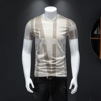 2020summer new mens short sleeved t shirt pure cotton round collar trim personality shirt male