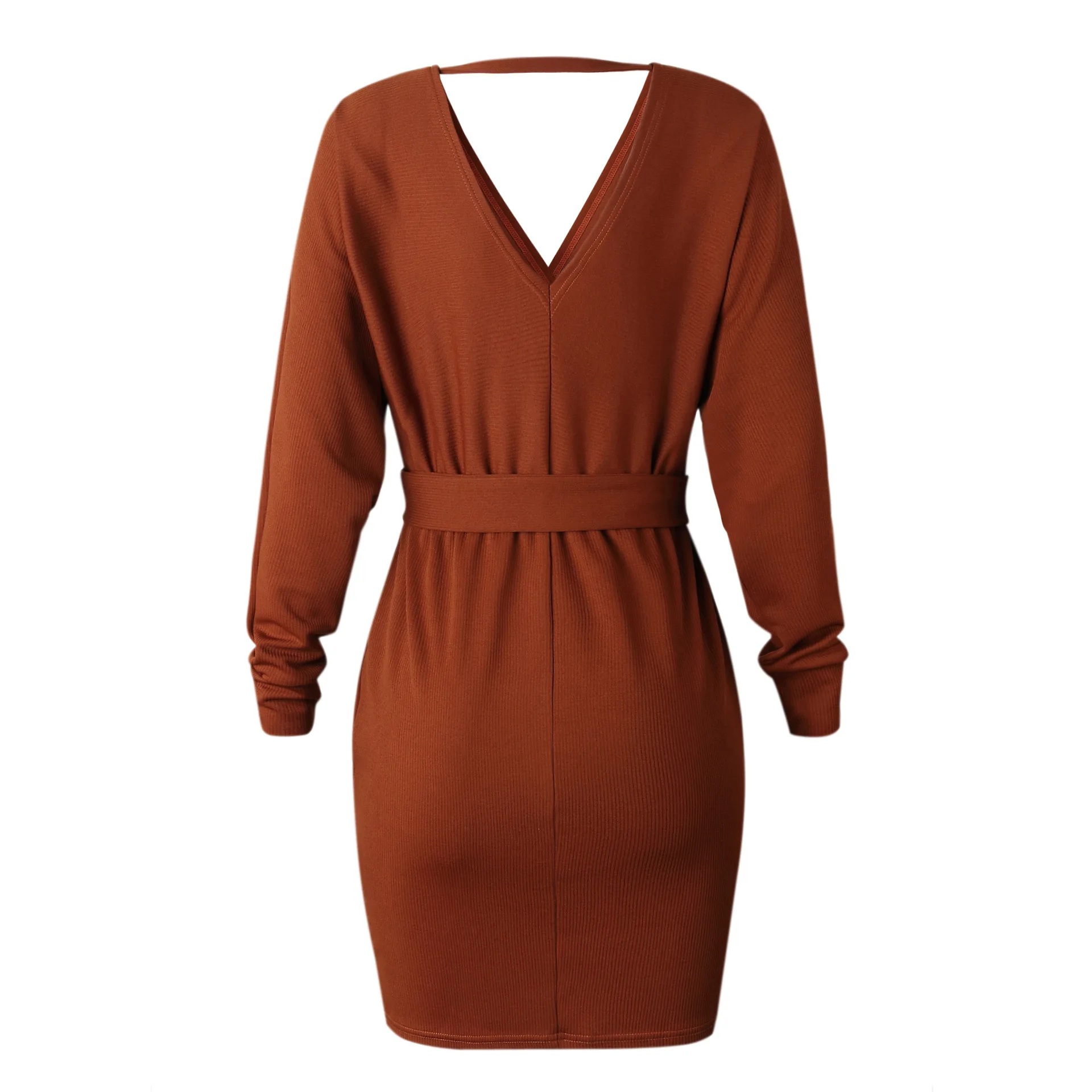 

Autumn Winter Knit Rib Mini Women Dress Elegant Wrap V Neck Hollow Out Dress Women Casual Outwear Warm Party Dress Vestidos