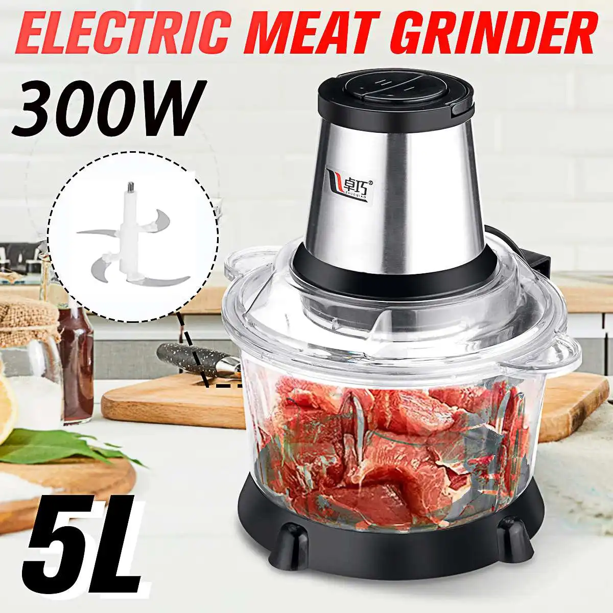 

Электрическая мясорубка из нержавеющей стали, 5 л, 500 Вт