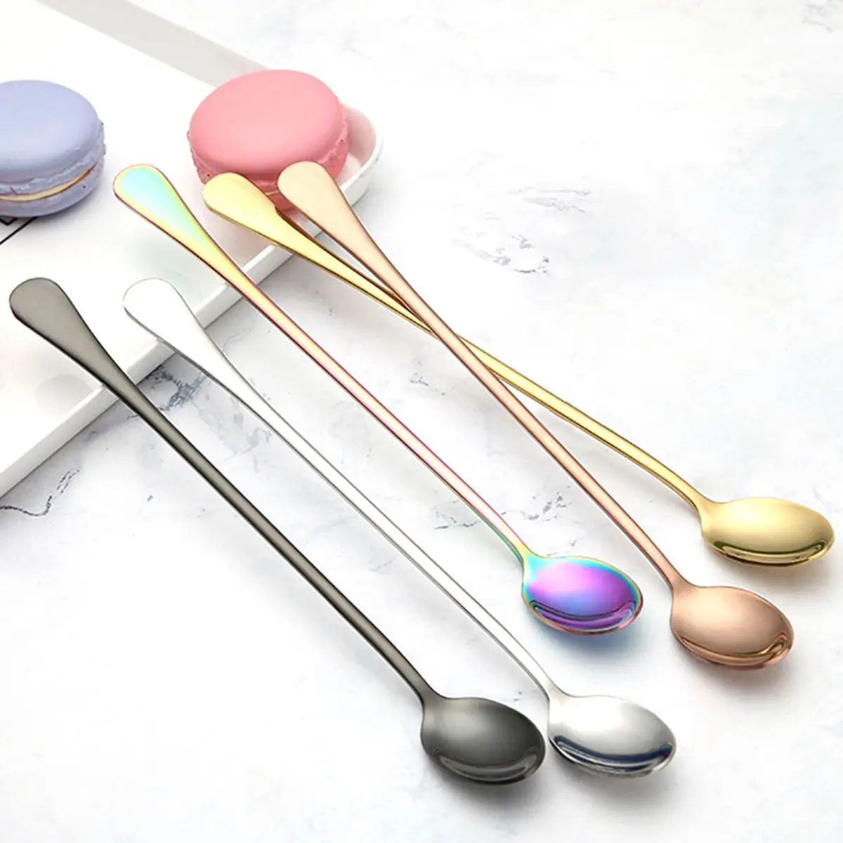 

Colorful Coffee Spoon Long Handle Juice Coffee Stirring Cutlery Cake Ice Cream Dessert Spoon Simple Household Kitchen Accessorie