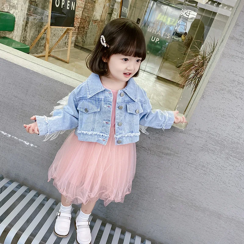 

Girls wings denim skirt suit 2020 autumn new Korean version baby suit