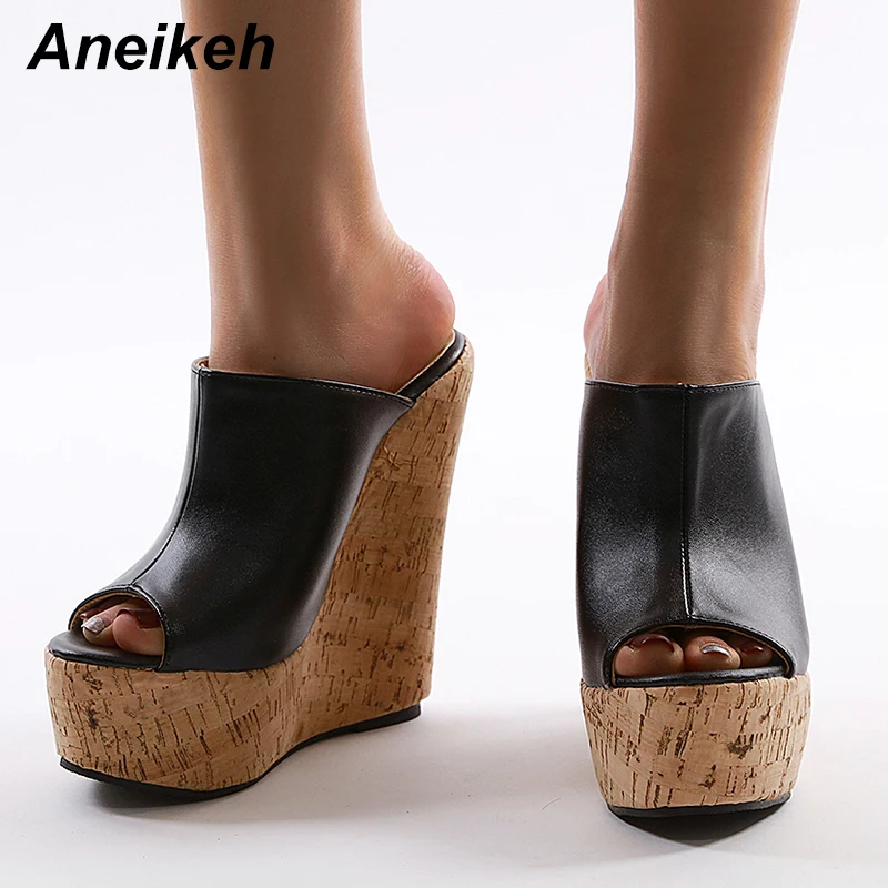 

Aneikeh 2021 Summer Fashion Peep Toe High Platform Wedge Sandals Slippers Super High Heigh Sexy Slide Heels Mujer Size 35-42
