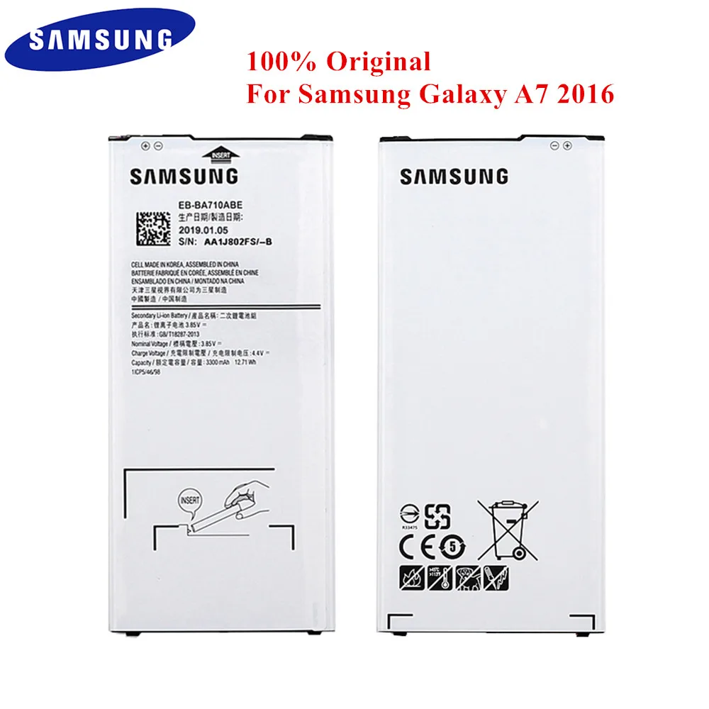 Оригинальная Аккумуляторная батарея для Samsung Galaxy A7 2016 A710 EB-BA710ABE A710S A710M A710FD A710Y A7100