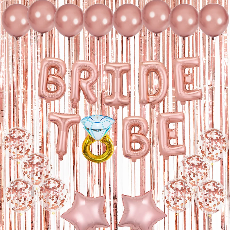 

Bride To Be Balloons Mariage Globos Party Anniversary Diamond Ring Wedding Decoration Baby Shower Rose Gold Latex Balloon Set