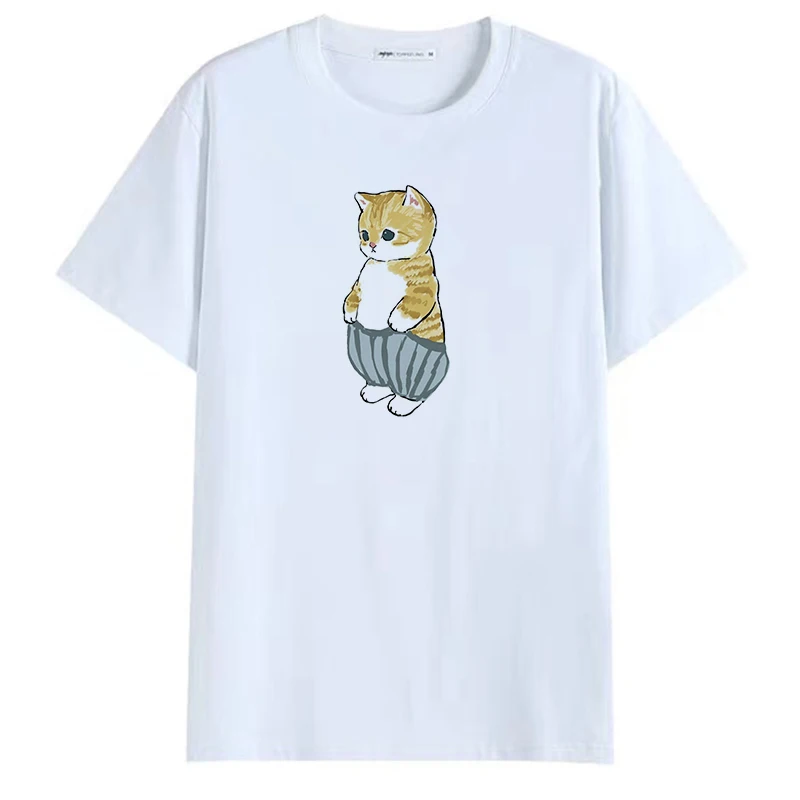 Женская футболка с круглым вырезом и принтом белая коротким рукавом в Корейском