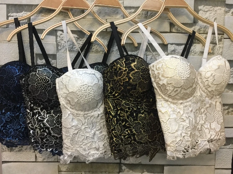 Женский бюстгальтер бюстье P265 кружевной пуш ап с золотой бронзированной