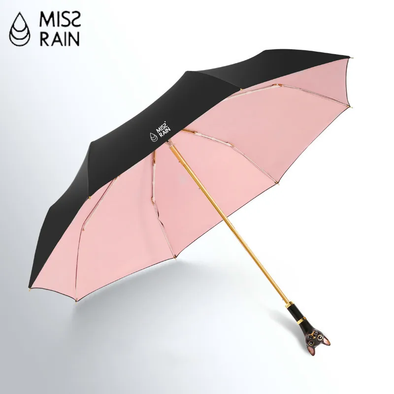 Зонт с кошачьей головой ручка черный клей Солнцезащитный зонт женский складной