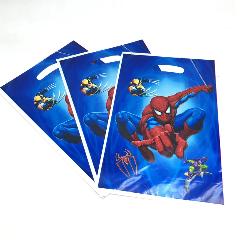 gift bags-10pcs На тему Человека-паука для детей, мальчиков, прекрасный день рождения, вечерние милые чашки, тарелки, маски для душа, одноразовые столовые приборы - Цвет: gift bags-10pcs