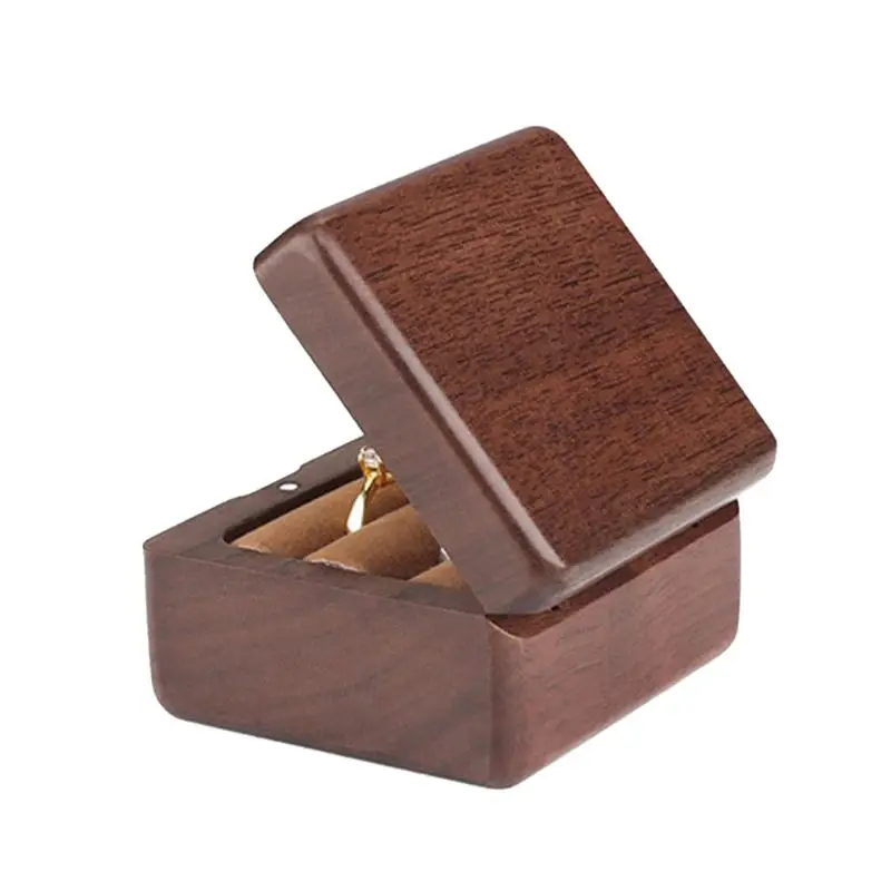 

Square Shaped Wood Ring Box Portable Jewelry Box Holder Engagement Ring Box