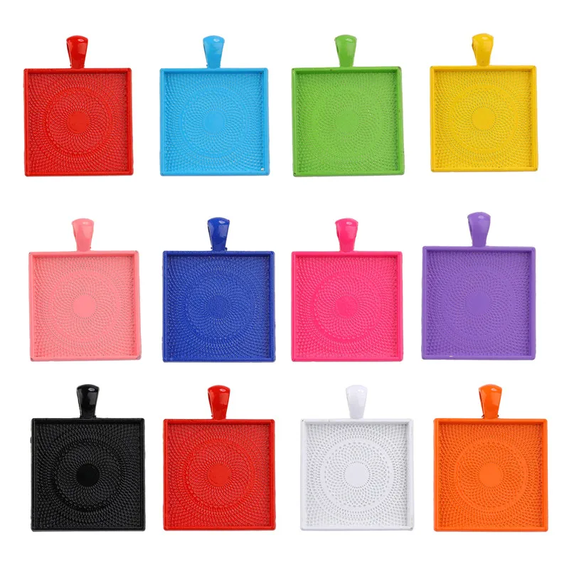 10 шт. 25 мм квадратная кабошон основа Подвески 14 цветов лотки для изготовления