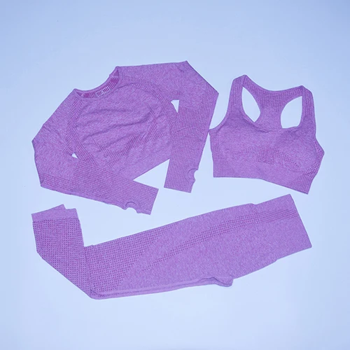 Pink set Vital бесшовный спортивный костюм, спортивный комплект, женская одежда для тренировок, бесшовные леггинсы, спортивный бюстгальтер пуш-ап, укороченный топ с длинными рукавами, комплект из 3 предметов для йоги - Цвет: Pink set