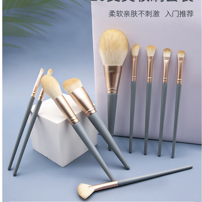 

10 Pcs Makeup Brush Suit Wooden Handle Contour Powder Foundation Eye Shadow Concealer Eyebrow Highlight Blush Lips Make Up Tool