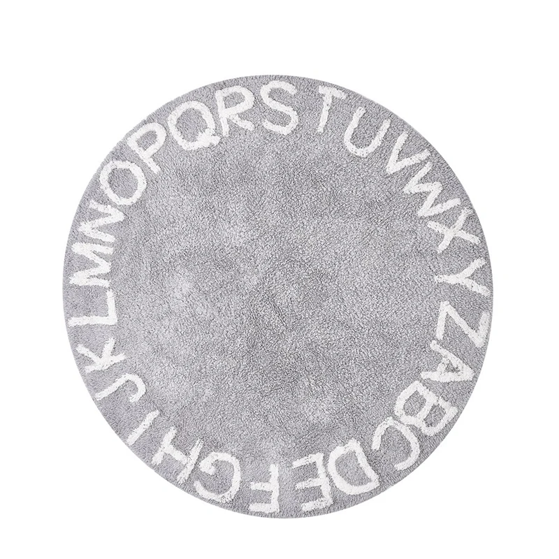 Abc Alphabet Kids Crawling Play Mat - Super Soft Knitting Educational Washable Area Rugs Round 120CM Diameter Grey |