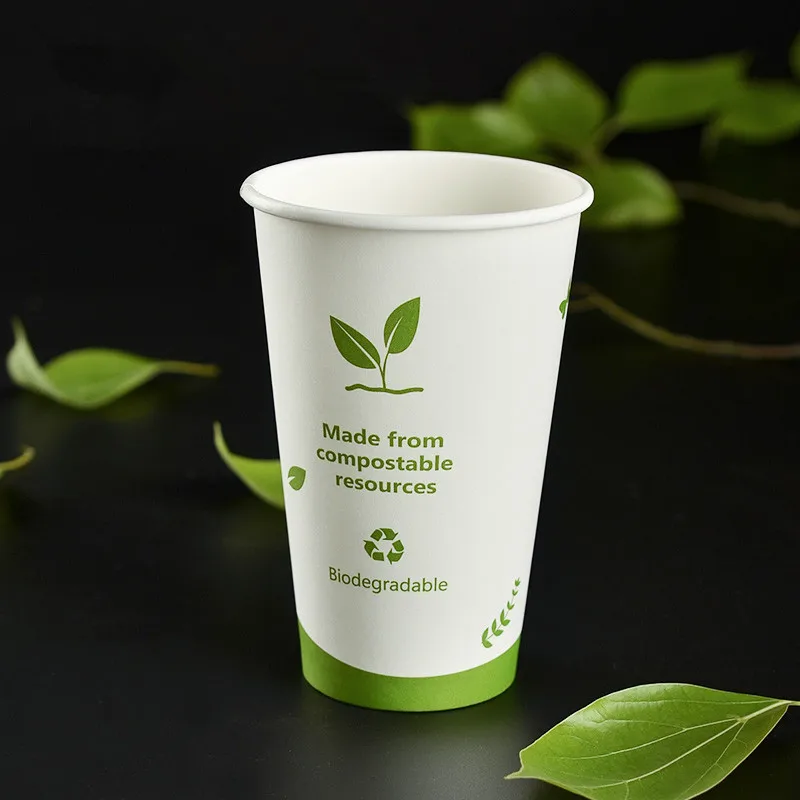 

50pcs High quality PLA degradable disposable coffee cup 500ml milk tea hot drink cup thickened paper cup packaging cup with lid