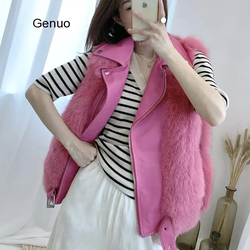 Furry Fur Coat Vest Winter Jacket Women Faux Fox Fake Leather Outerwear Streetwear Thick Warm Fashion Locomotive Vests | Женская одежда