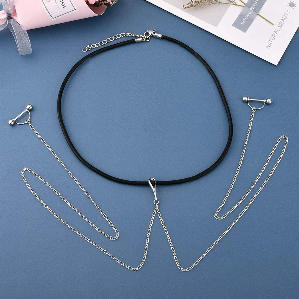 Кольца-штанги для сосков с цепочкой и кожаным ожерельем кольцо ювелирные изделия