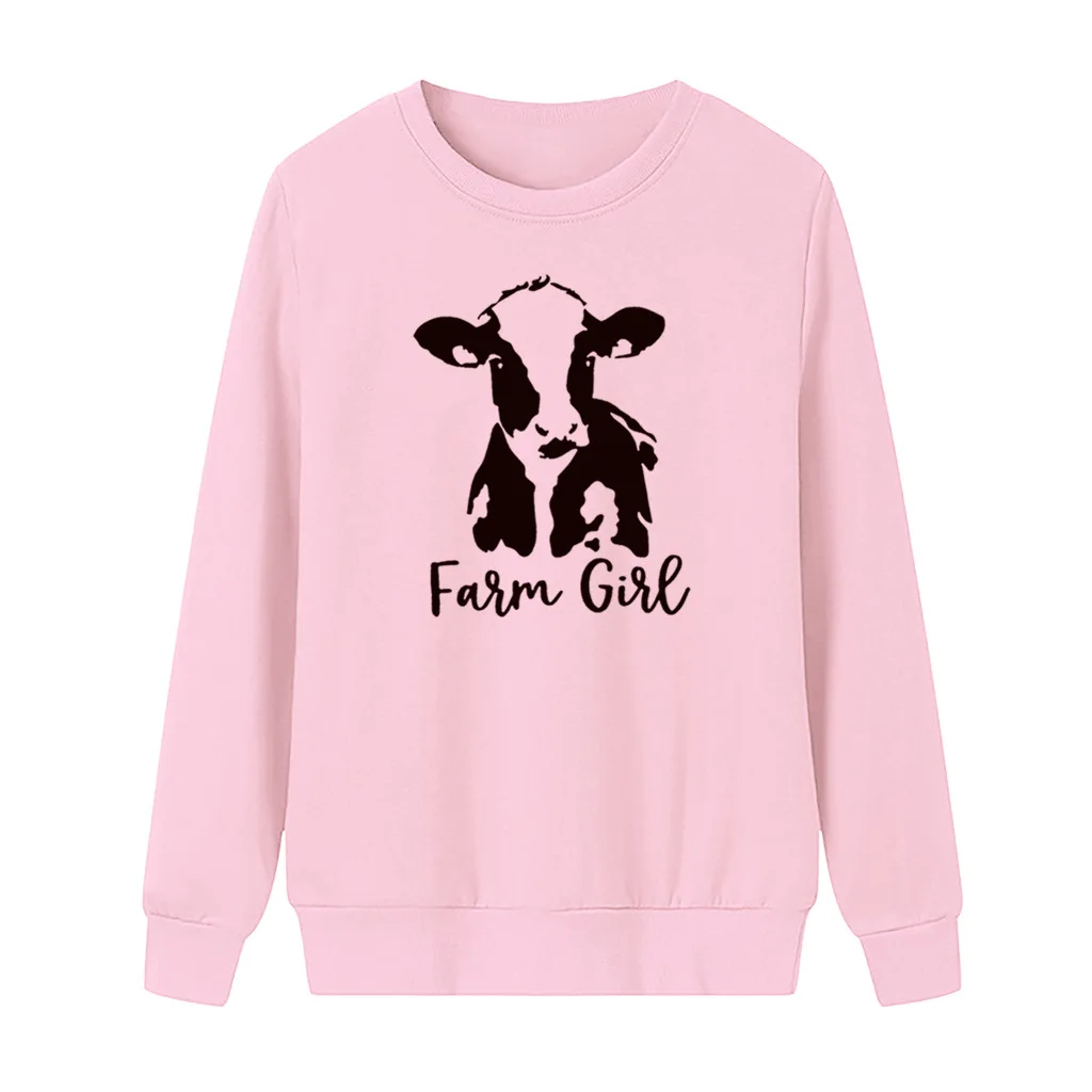 

Women Long Sleeve Polyester Sweatwear Female Cow Print O-neck Sport Clothes Autumn Top Ladies Pullover Tee