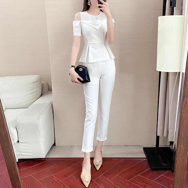

Elegant Women Blazer Suit Spring Autumn Office Ladies Pant Suits V-neck Belted Blazer & Suit Pants 2021 Work Wear Female Sets