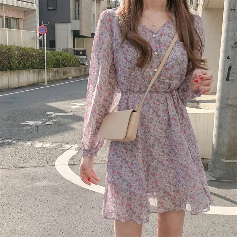 Женское шифоновое платье с v образным вырезом весеннее мини принтом повседневное