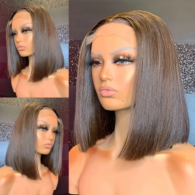 

#6 Brown Short BOB Lace Frontal Wig With Baby Hair Remy Human Hair Lace Wigs With Natural Hairline Black Women Wig
