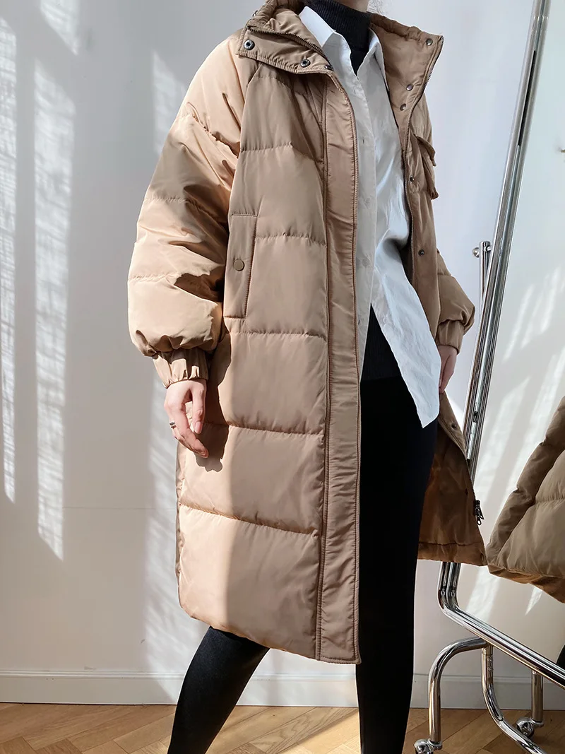 

2020 new white eiderdown jacket women's medium length over the knee Korean version thick bread jacket winter