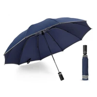 reflective strip 10k 210t pongee fully automatic umbrella sun 3 folding fiberglass strong windproof rain for women men travel