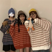 qweek striped crewneck oversized sweatshirt women streetwear harajuku long sleeve hoodies tops korean fashion kpop clothes 2021