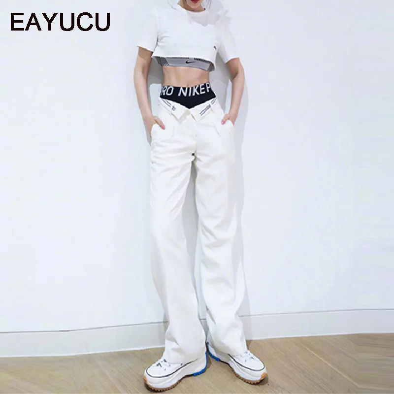 

EAYUCU Casual suit trousers Slim loose loose casual solid color wide female autumn bottoms pants EB033
