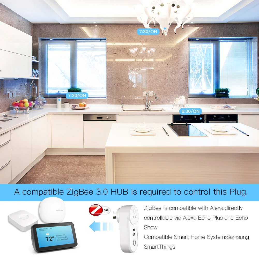 AU ZigBee3.0 двойной USB беспроводной разъем SmartThings приложение дистанционное