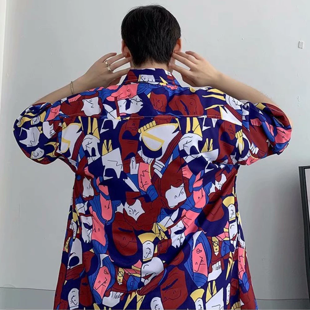 

2021New Ins Tide Floral Shirt Retro Harbor Style Student Short Sleeve Loose Beach Vacation Male Hawaii Flower Shirt Soft Comfort