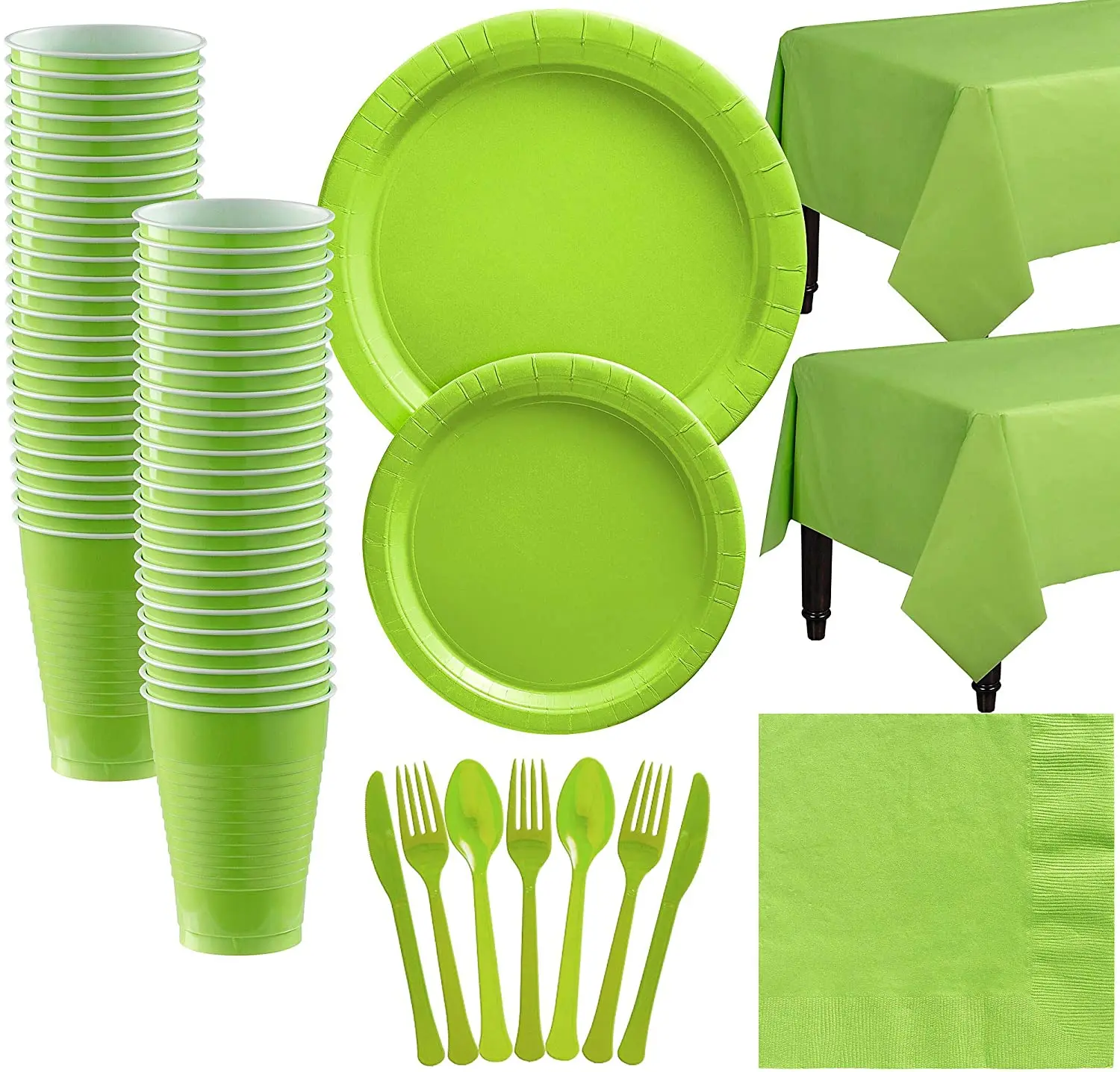 

Green Plastic Tableware Party Supplies Set Plates Cups Table Cover Napkin Disposable Birthday Dinnerware Decoration Anniversary