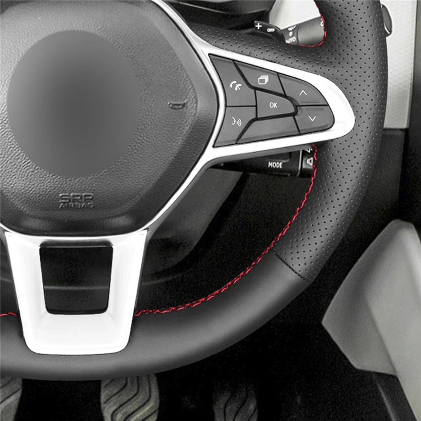 Черный чехол рулевого колеса автомобиля из искусственной кожи для Renault Clio 5 (V)