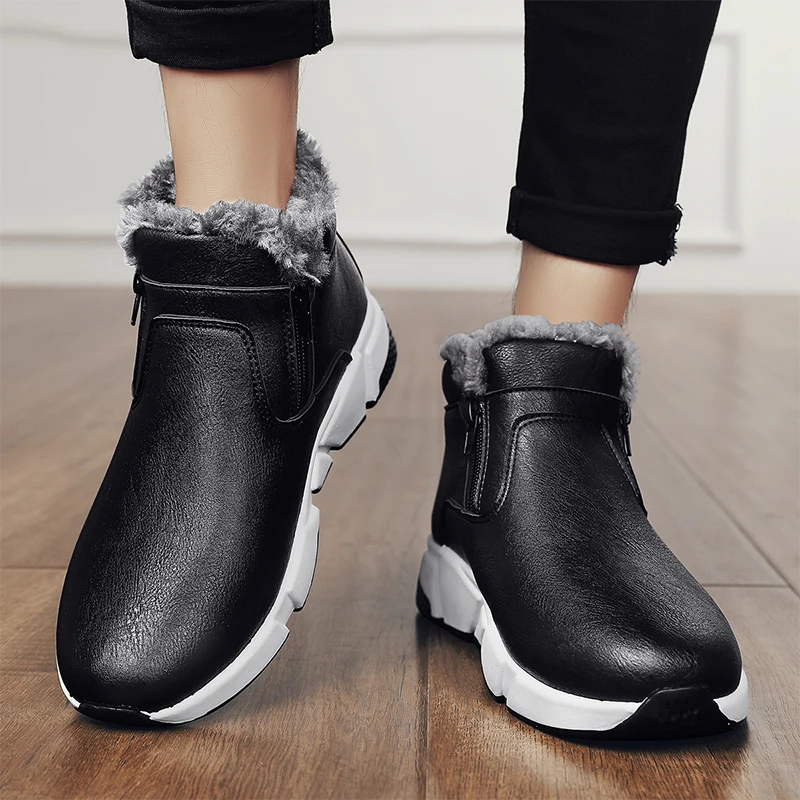 

Hot Sale Men Boots High Top Vulcanized Shoes Plus Fur Thick Warm Casual Fashion Male Shoes Zipper PU Ankle Men Snow Boots 39-44