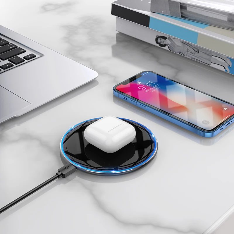 hoco15w qi wireless charger desktop wireless fast charging pad led light for iphone 11 12 13 pro xr xs max for samsung galaxys21 free global shipping