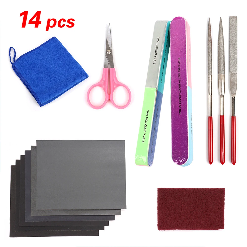 

14Pcs Resin Casting Tools Set with Sand Papers, Polishing Blocks Cloth,File and Scissor for Polishing Epoxy Resin Jewelry Making