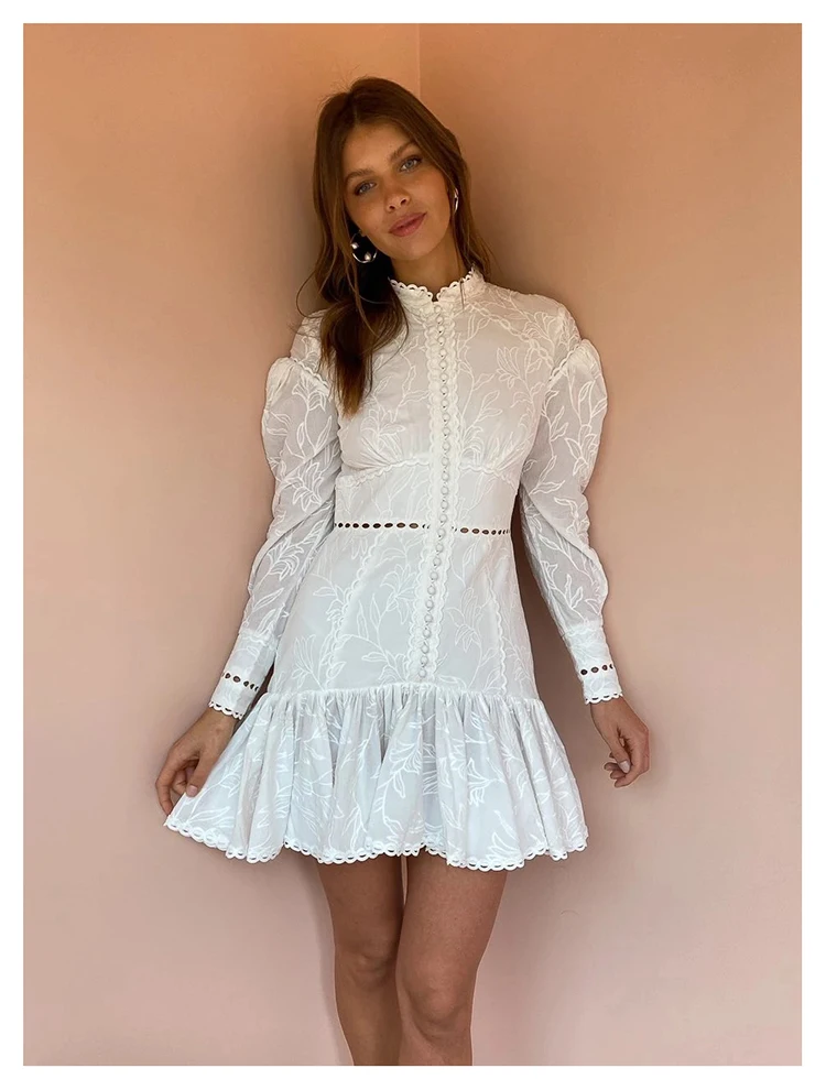 

2020 Autumn Fashion Long Sleeve Hollow Out A-line Dress