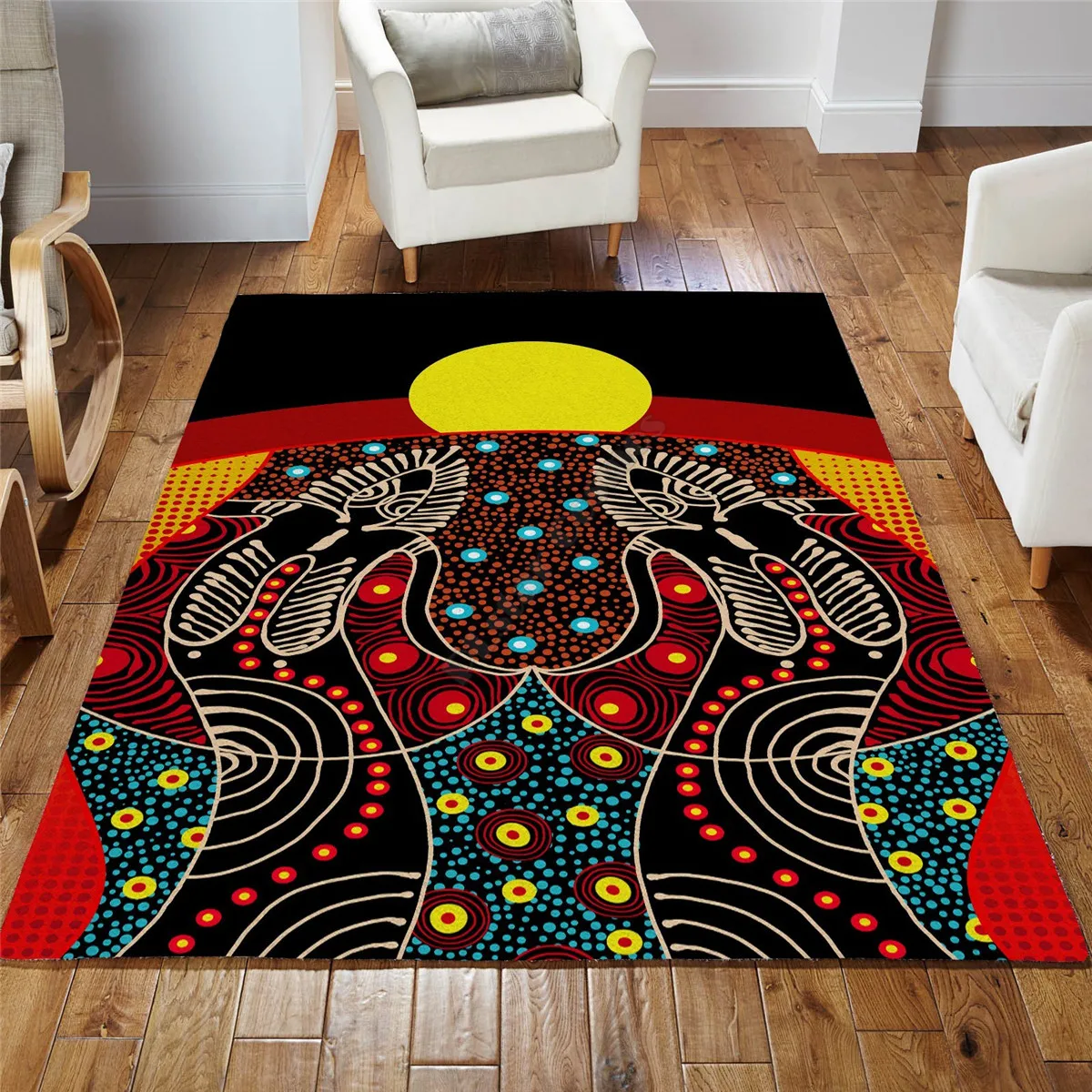 

Aboriginal Australia Indigenous Together Painting Art Printed Carpet Mat Living Room Doormat Flannel Bedroom Non-slip Floor Rug