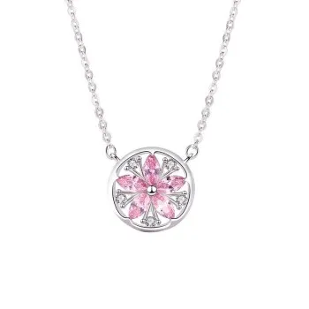 

Small Fresh Flower Necklace Female Korean Temperament Pink Zircon Baby Flower Pendant Short Clavicle Chain Jewelry KXL-1164