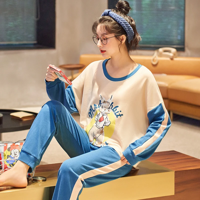 

Autumn Cotton Couple Pajamas Set Cartoon Pyjamas Women Long Sleeve Round Neck Cute Casual Soft Plus Size Sleepwear Men Homewear