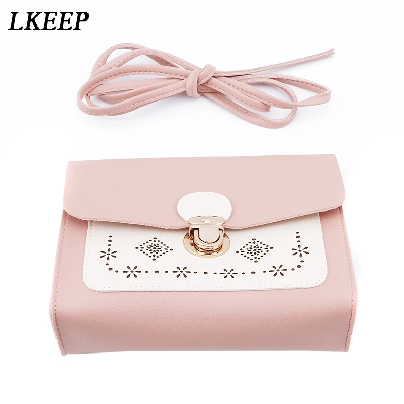 

New Mobile Phone Bag Women Messenger Bags Hollow PU Leather Shoulder Bag Female Hasp Crossbody Mini Handbags Purse Bolsas