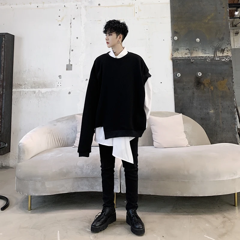 

Men Irregular Bat Sleeve Loose Casual Black Pullover Hoodie Male Women Japan Style Streetwear Punk Gothic Sweatshirt Coat