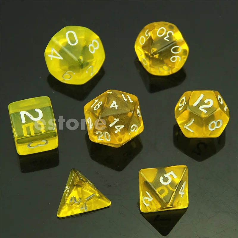 Цвет: желтый 7-кости Двусторонняя D4 D6 D8 D10 D12 D20 Magic-сбора D& ролевые поли игровой набор синего цвета - Цвет: Цвет: желтый