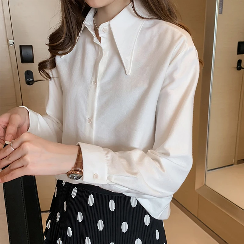Blusas Mujer, новинка, длинный рукав, одноцветная блузка, женская рубашка, повседневная, свободного размера плюс кардиган, женская блуза, осенняя одежда 6859 50