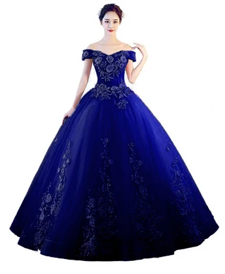 royal blue Платье для выпускного вечера с розовой аппликацией, длинное вечернее платье с открытыми плечами, vestido de noiva abendkleider - Цвет: royal blue