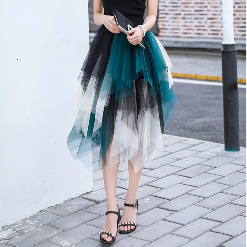 Юбка LANMREM разноцветная с сеточкой высокой талией а силуэта средней длины 2020