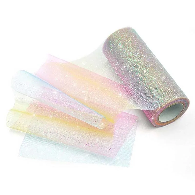 Радужные блестящие тюлевые рулоны для настольной дорожки стула с бантом лента в