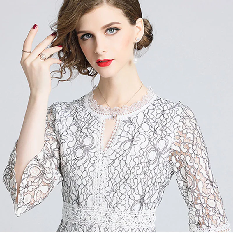 Летнее женское облегающее белое платье женская одежда элегантное ажурное