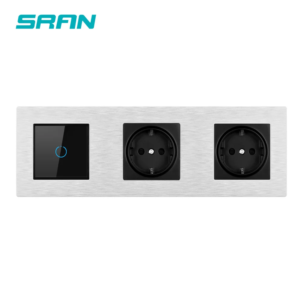 Сенсорный выключатель SRAN розетка с usb черная алюминиевая панель 3 рамами 258*86220 в 16