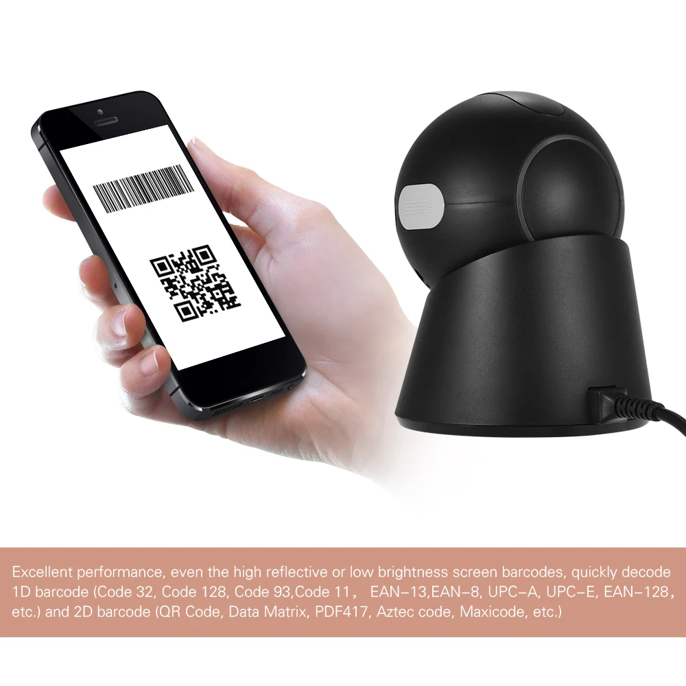 Aibecy YHD-9100 Настольный 1D/2D/QR сканер штрих-кода USB проводной считыватель штрих-кодов
