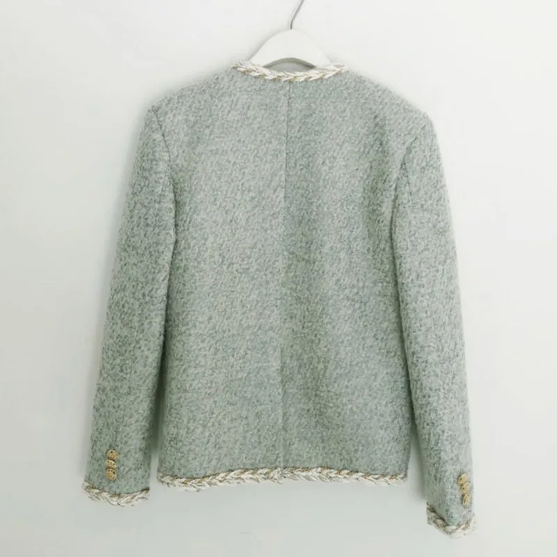 

Korean Elegant Ladies Autumn Winter Woolen Jacket Coat Women Single Breasted Brand Outwear Coat Fashion Streetwear Tweed Jacket